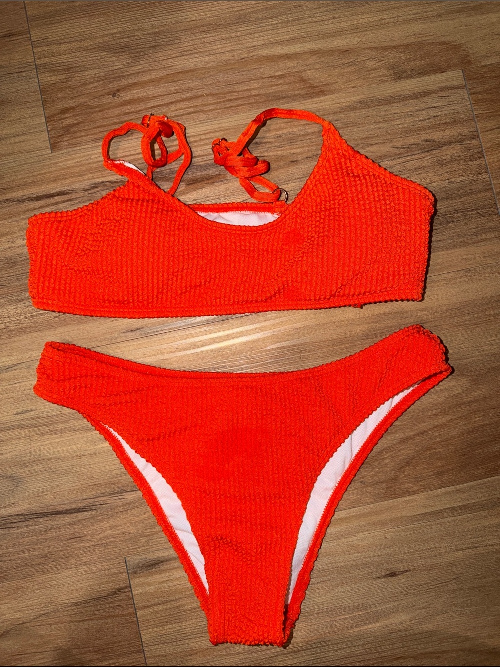 SHEIN Bright Orange Textured Two-Piece Bikini